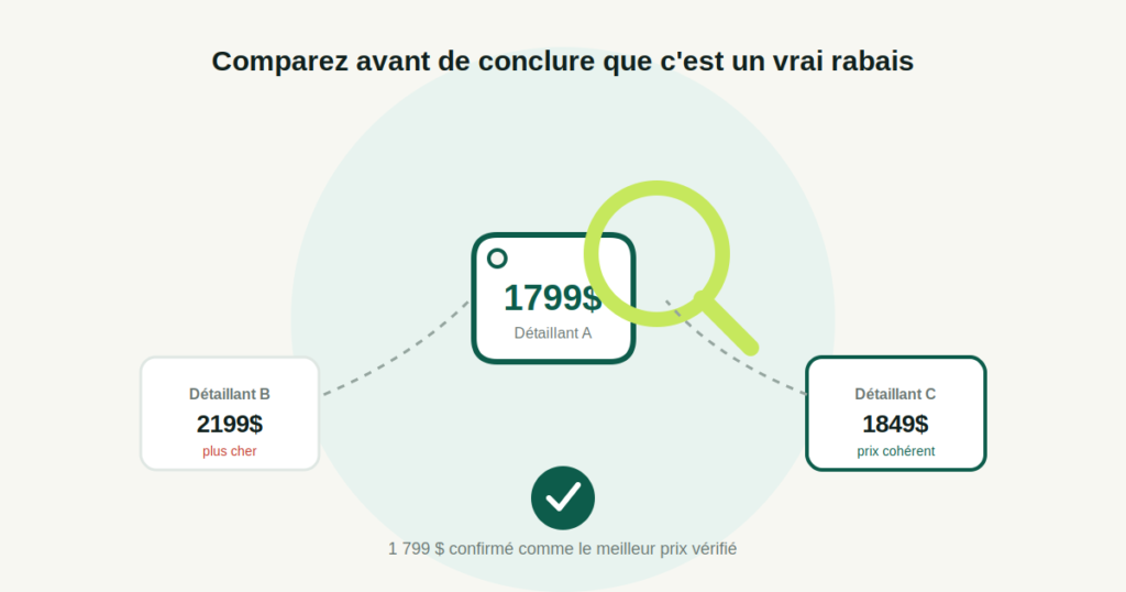Comparaison de prix chez plusieurs détaillants pour vérifier qu'un rabais sur un vélo électrique est réel