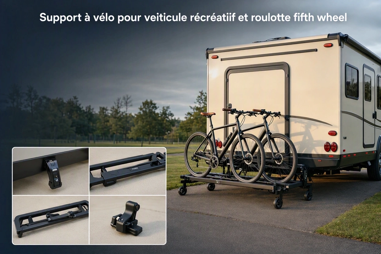 Support à vélo pour véhicule récréatif et roulotte fifth wheel
