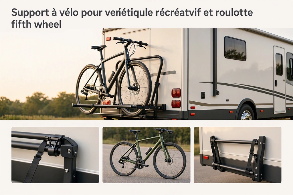 Support à vélo pour véhicule récréatif et roulotte fifth wheel